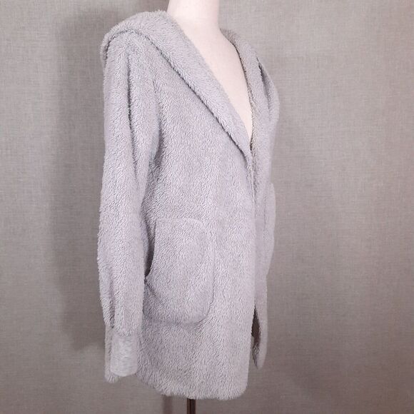 Fashion Classic Fleece Hooded Cardigan Size Small Open Front Pockets Soft Lounge - Picture 2 of 16